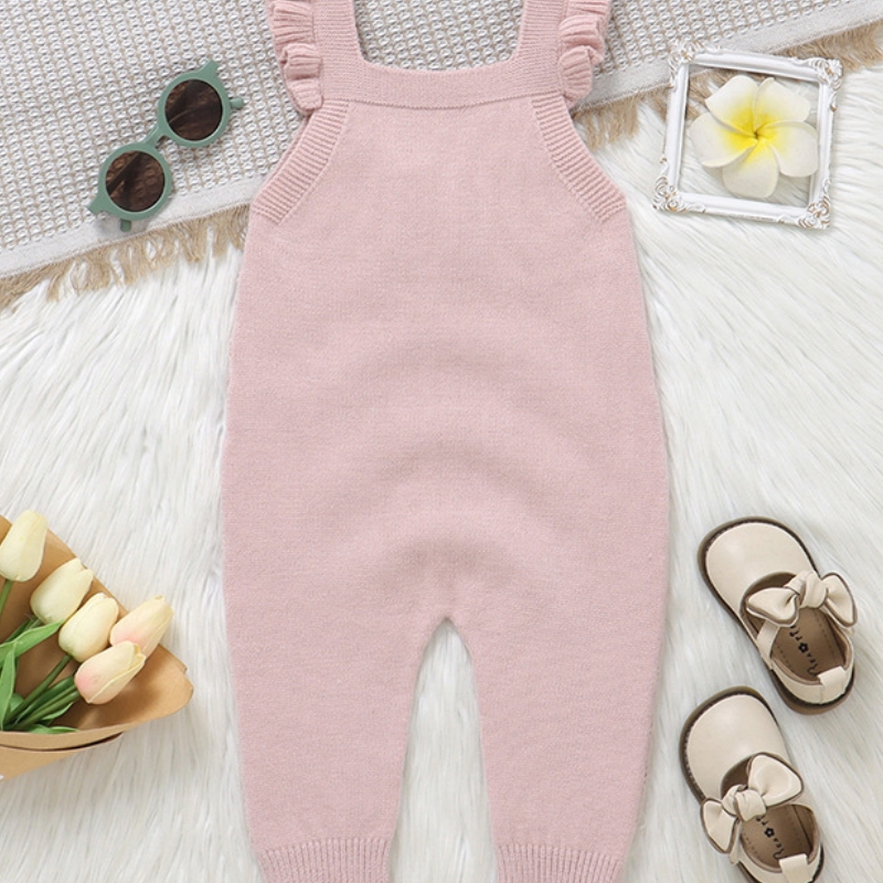 Autumn And Winter Infant Solid Color Flounced Sleeve Sling One-piece Rompers Jumpsuit