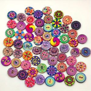 Retro Log Wafer Button Painted Print Wood-button