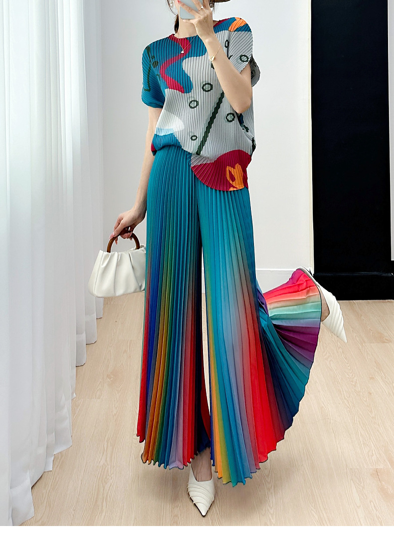 Niche Gradient Pleated Loose All-matching Slimming Wide Leg Pants Skirt