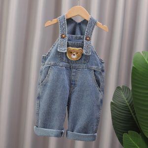 Retro Casual Cartoon Printed Baby Denim Overalls