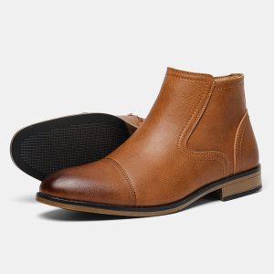 Plus Size Men's Chelsea Boots Inside Zipper Leather Boots