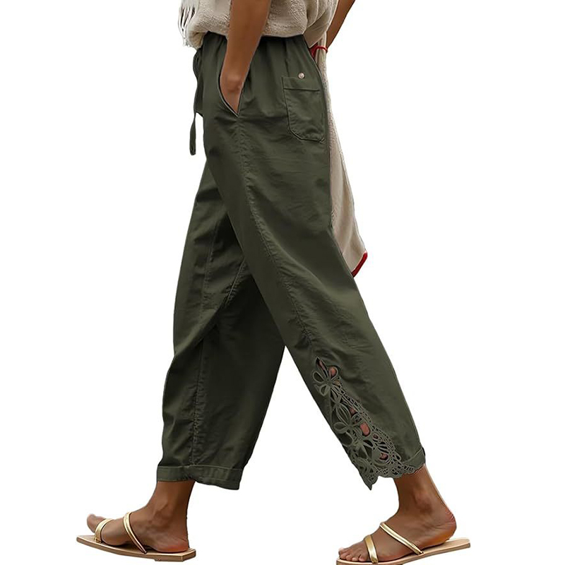 Women Casual Lightweight Drawstring Elastic Waist Pants With Pockets