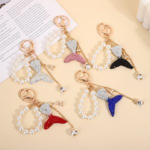 Tail Keychain Full Diamond Pearl Chain Key Pendants