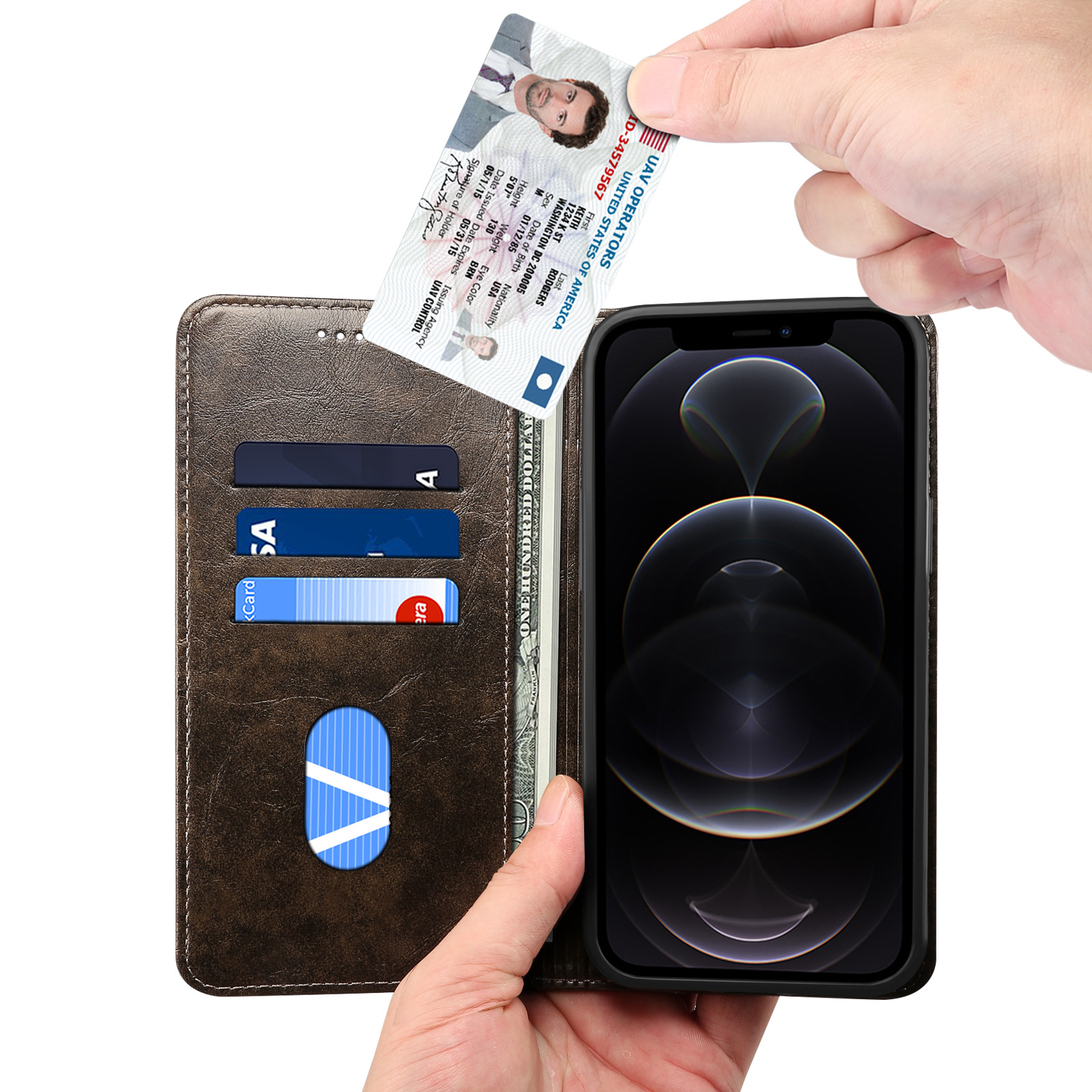 Phone Case Flip Magnetic Card Holster Protective Leather Case