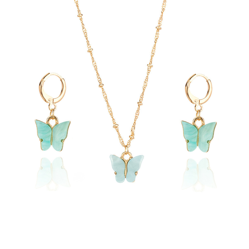 Color Acrylic Butterfly Earrings And Necklace Set