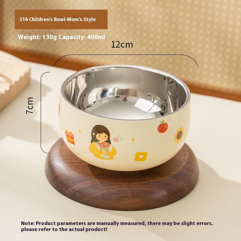 Household Children's Cartoon Printed Stainless Steel Rice Bowl