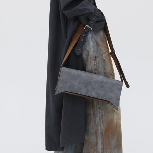 Pointed Leather Gray And Brown Brushed Crossbody Bag