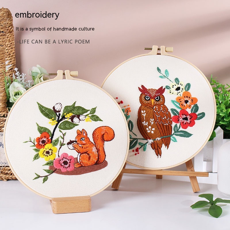 Handmade Embroidery Material Package Squirrel Owl Fox Cat Elk