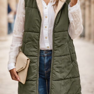 Elegant Reversible Faux Fur-Trimmed Sleeveless Hooded Vest