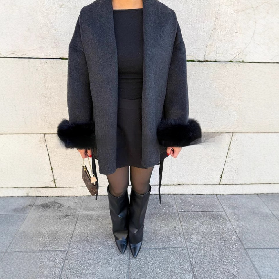 Furry Sleeves Overcoat Long Coat