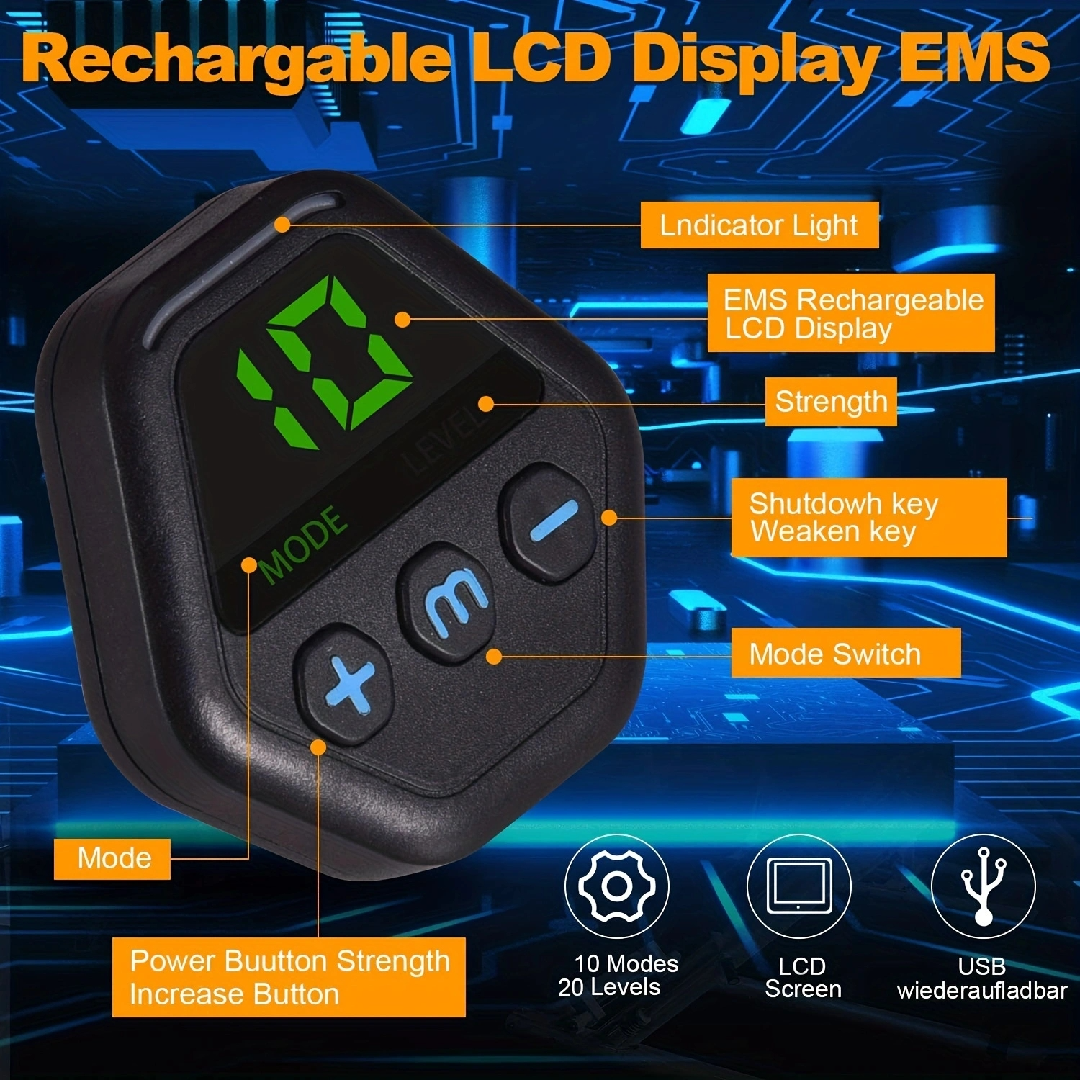 ABS Stimulator, Ab Trainer, EMS Muscle Stimulator LCD Screen Muscle Stimulator USB Rechargeable Por