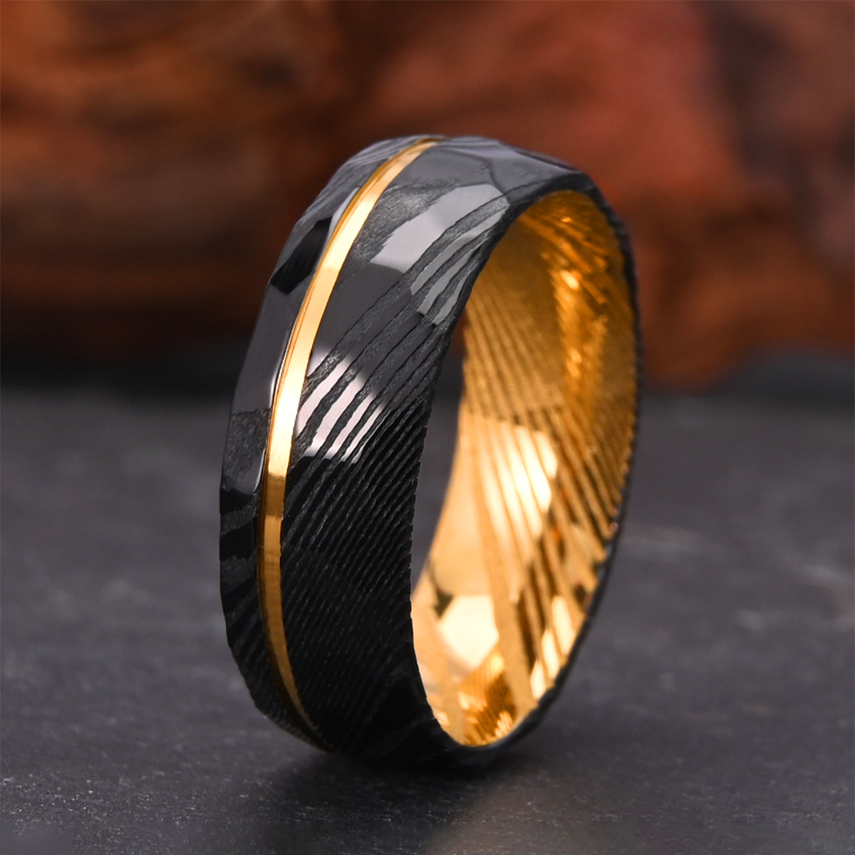 European And American Two-tone Damascus Steel Ring