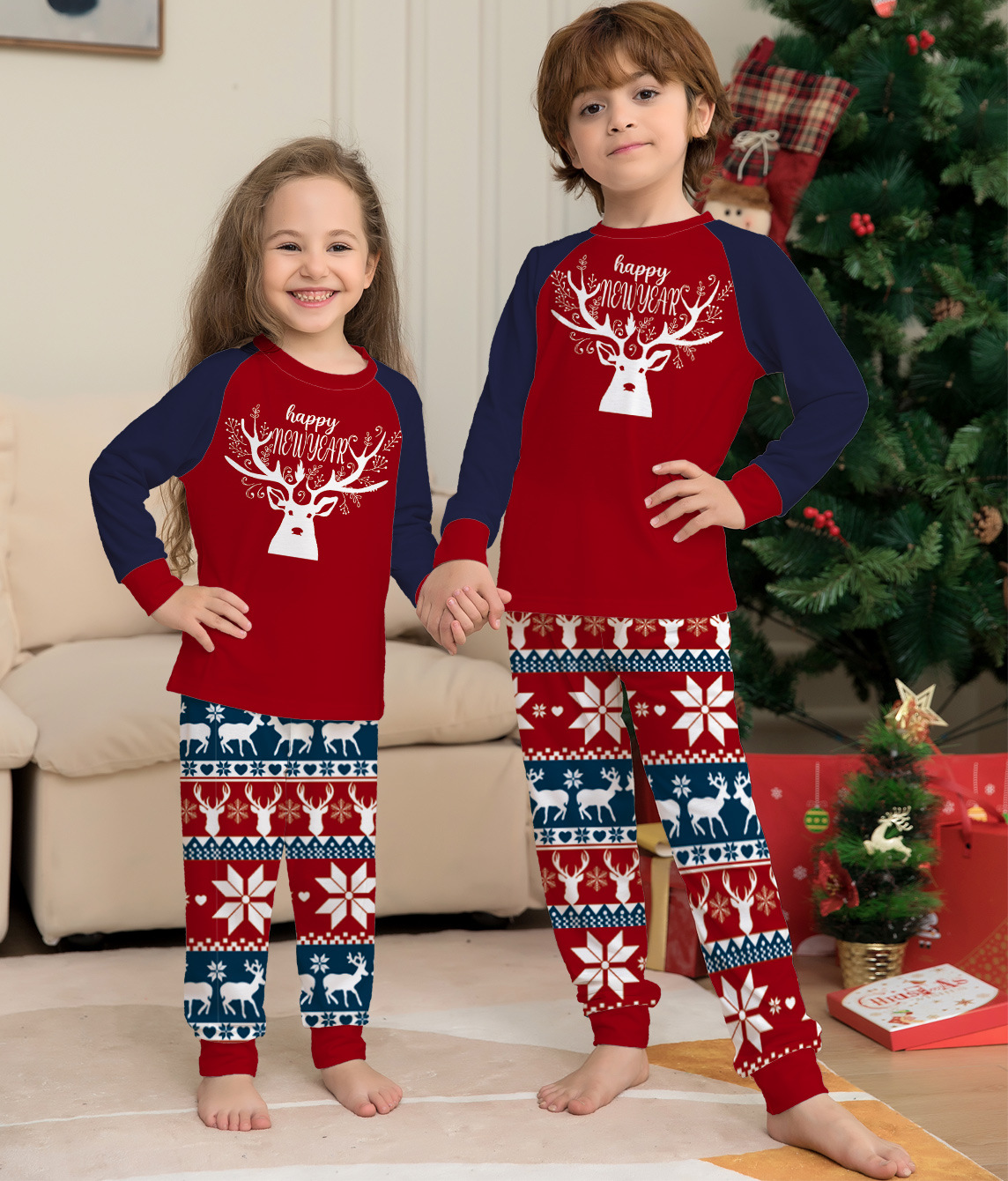 Color Matching Elk Christmas Parent-child Wear Homewear Pajamas Suit