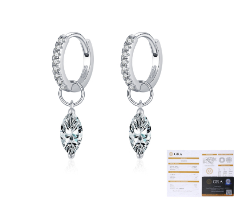 S925 Sterling Silver Light Luxury Diamond Horse Eye Smart Pendant Earrings