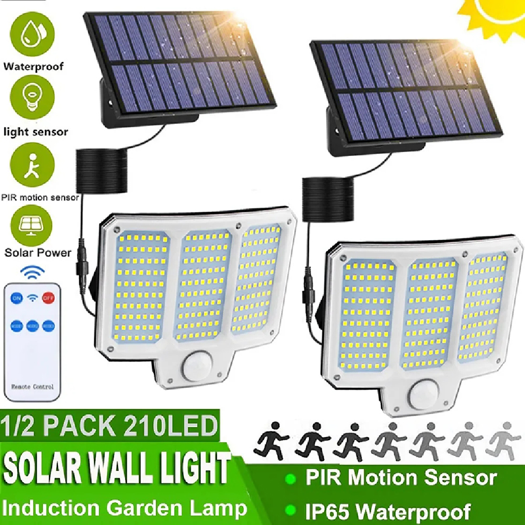 2pcs Solar Light Outdoor, 210LED Super Bright Motion Sensor Solar Strong Power LED Garden Wall Lamp