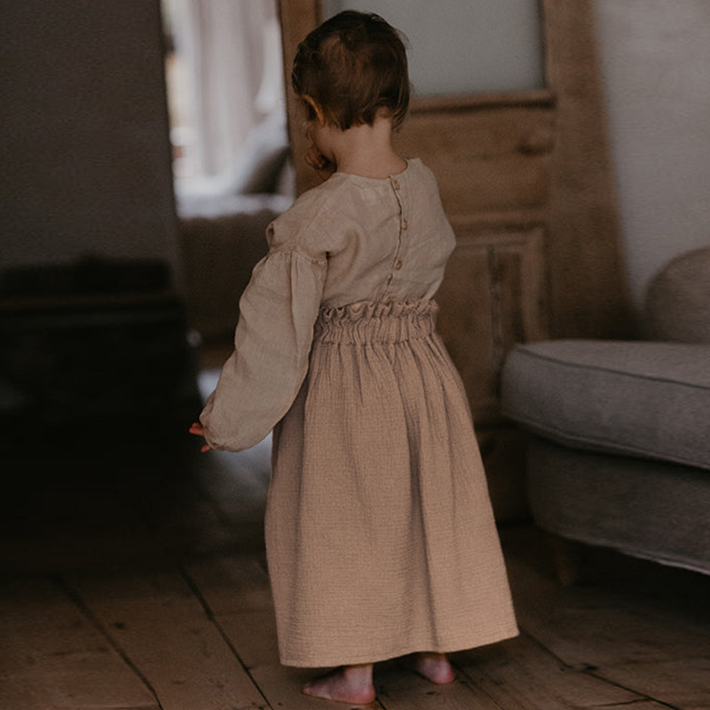 Cotton Skirt Mori Style Double Pocket Design Elastic Waist Versatile Mid-length Princess Dress