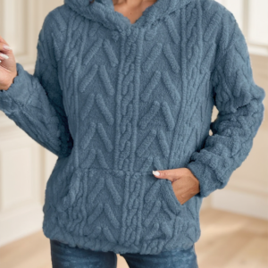 Olid Teddy Bear Textured Hoodie Casual Long Sleeve Kangaroo Pocket Hoodie Sweatshirt