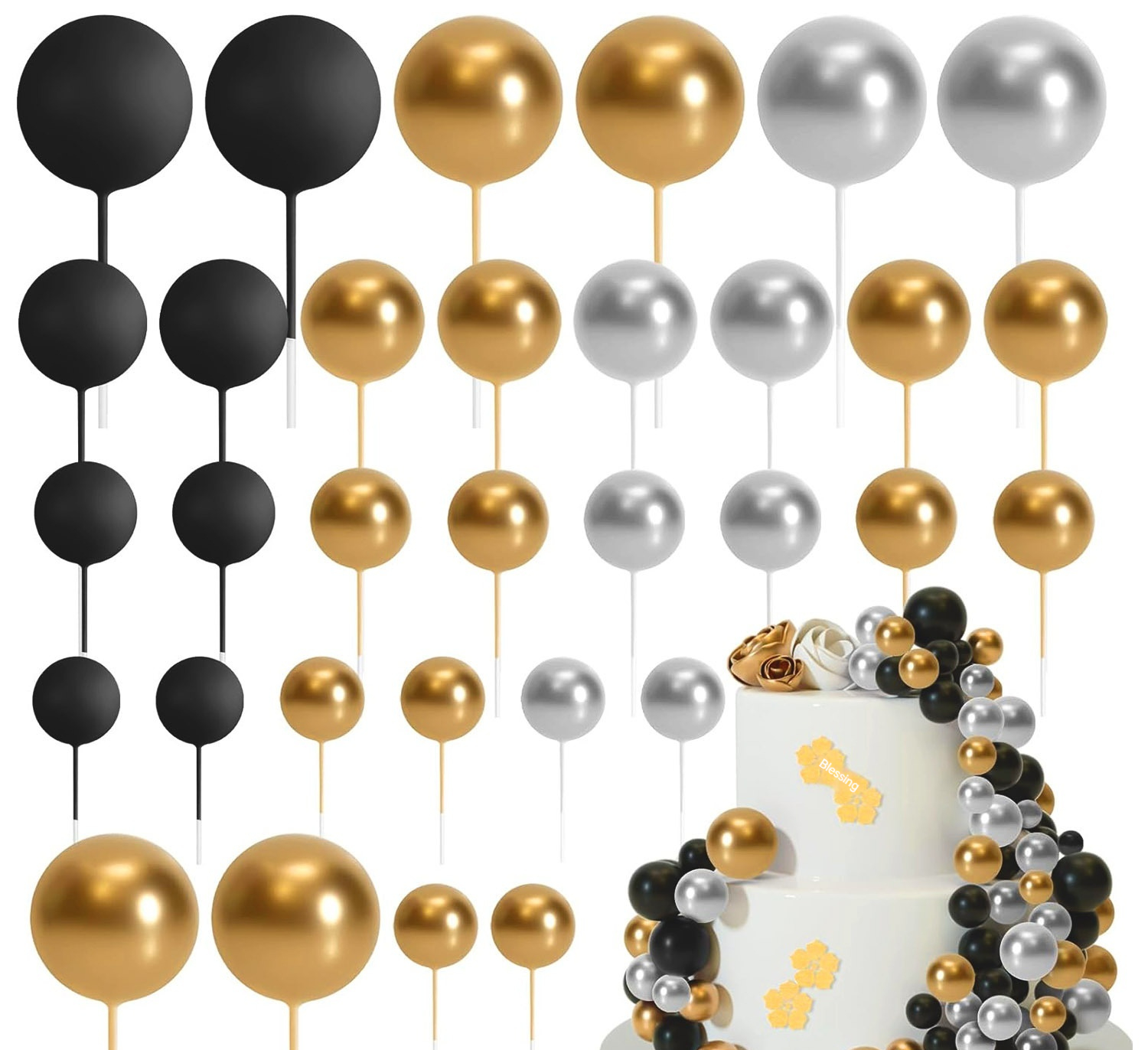 32 Pcsset Colorful Foam Ball Birthday Cake Decoration Multi-style Plug-in