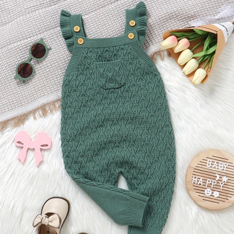 Autumn And Winter Infant Solid Color Flounced Sleeve Sling One-piece Rompers Jumpsuit