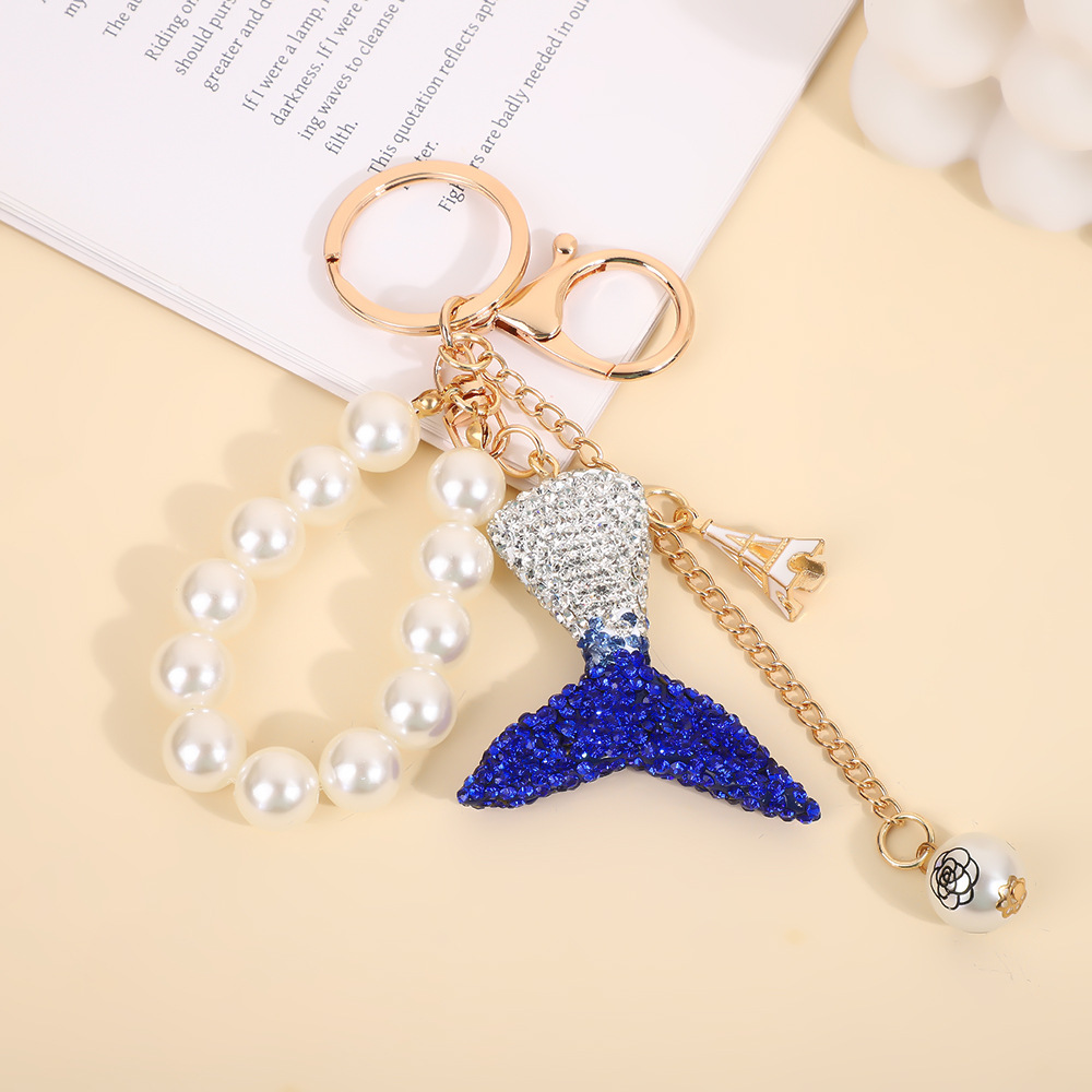 Tail Keychain Full Diamond Pearl Chain Key Pendants