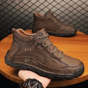Fleece-lined Warm Mid-top Cotton-padded Shoes Soft Bottom Stitching Non-slip Men's Outdoor Leisure Shoes