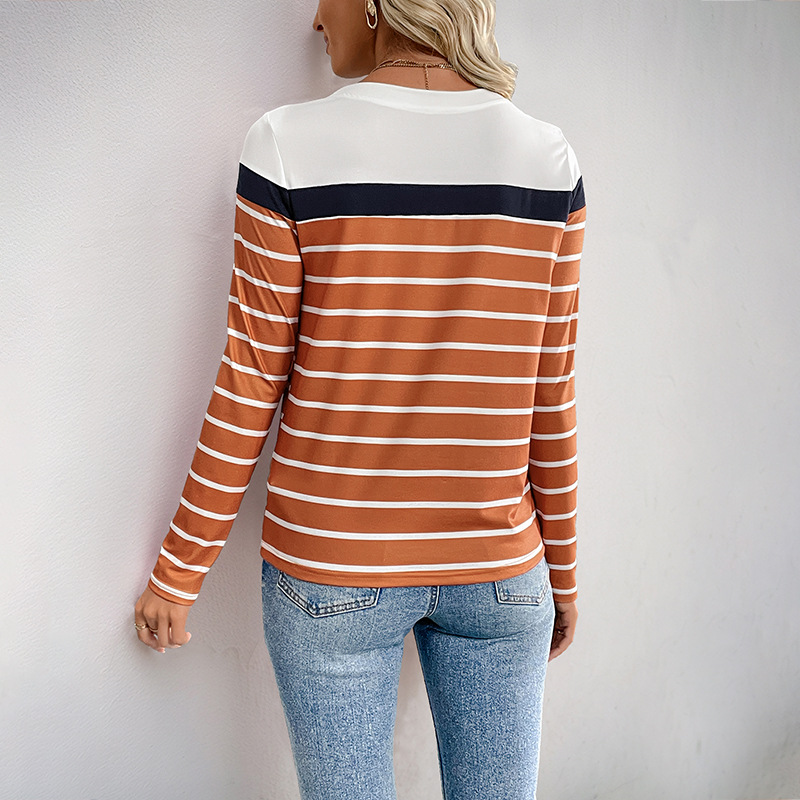 Casual Simple Style Basic Style Round Neck Striped Long-sleeved Top Women