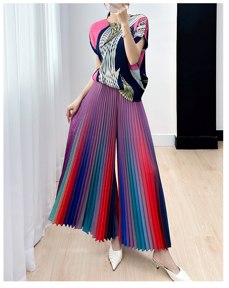 Niche Gradient Pleated Loose All-matching Slimming Wide Leg Pants Skirt