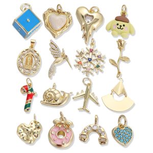 Oil Dripping Heart Donut Geometric Pendant Fashion Micro Inlay Ornament