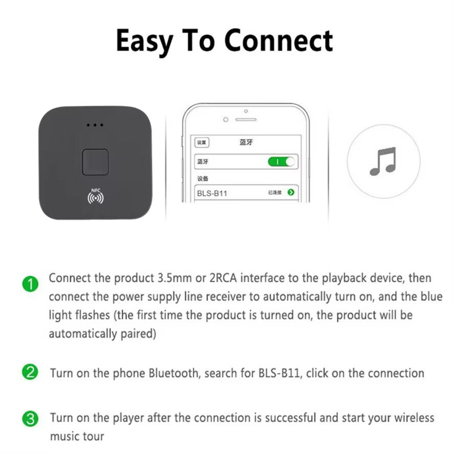 AUX Cinch Buchse Hifi Wireless Audio Adapter NFC Bluetooth 5.0 Empfanger 3.5mm