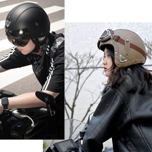 Electric Car Motorcycle Retro Four Seasons Leather Motorcycle Helmet