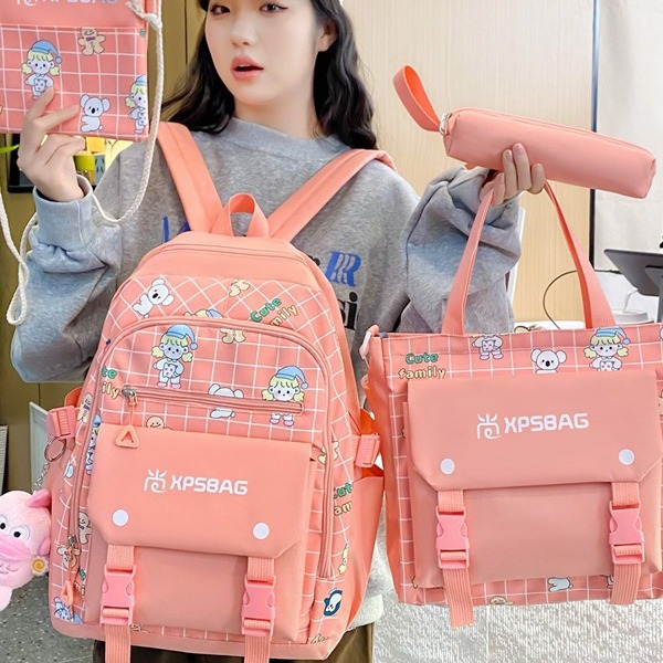 Backpack Primary School Girls Schoolbag Women's Four-piece Set