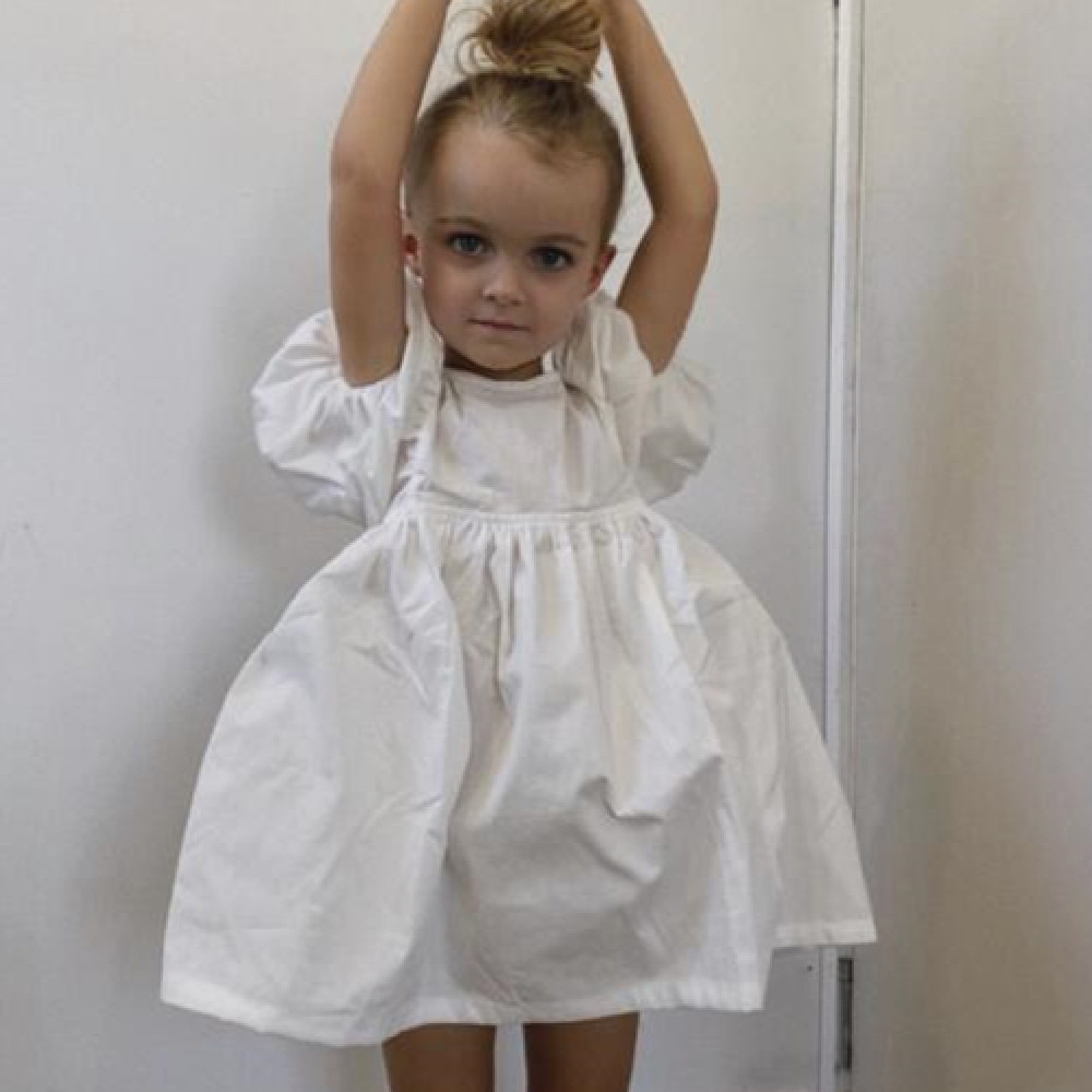 Cotton And Linen Girl Puff Sleeve Dress