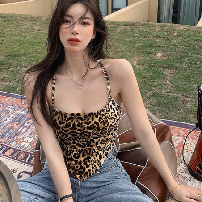 New Lace-up Summer Women's Leopard Print Short Top