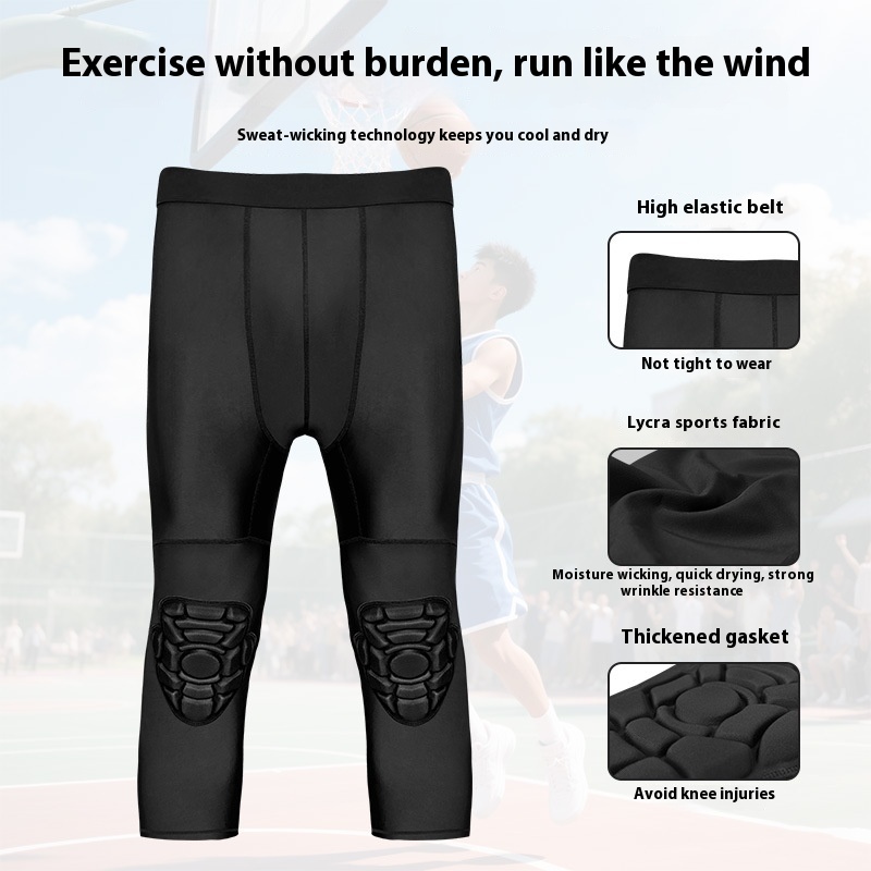 Basketball Tight Cropped Pants Knee Pad Integrated Anti-collision Leggings