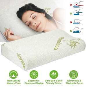 1Pc Bamboo Memory Foam Sleep Pillow Contoured Cervical Orthopedic Pillow Neck Support Breath Pillow