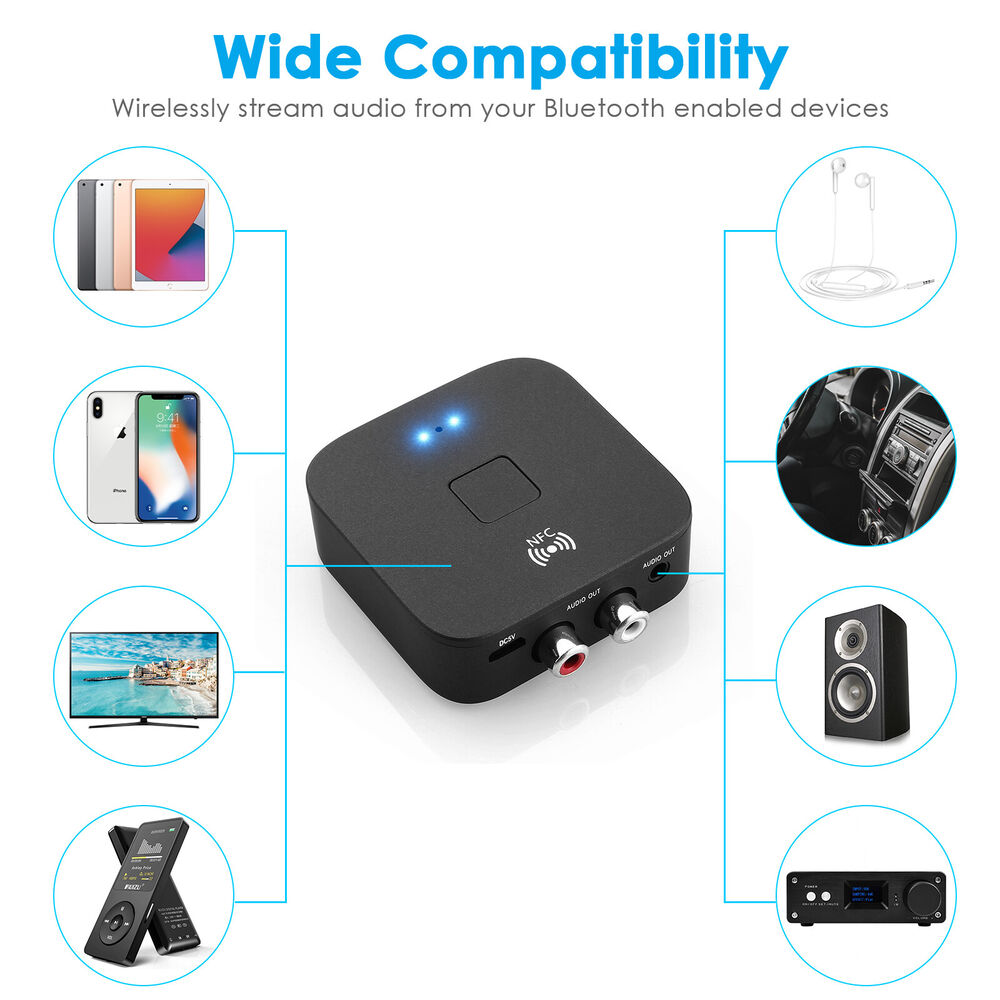 AUX Cinch Buchse Hifi Wireless Audio Adapter NFC Bluetooth 5.0 Empfanger 3.5mm