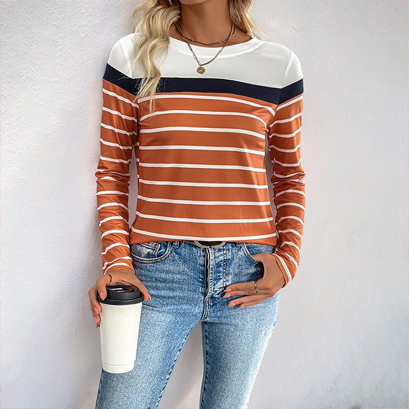 Casual Simple Style Basic Style Round Neck Striped Long-sleeved Top Women