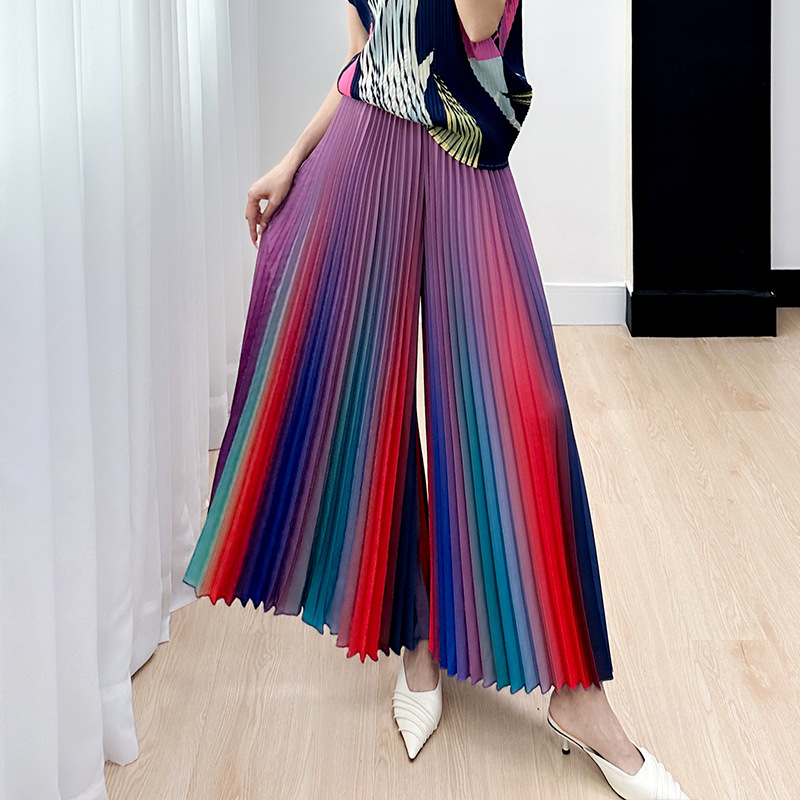 Niche Gradient Pleated Loose All-matching Slimming Wide Leg Pants Skirt
