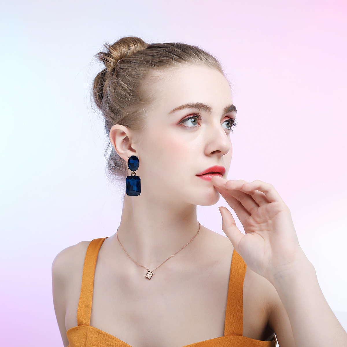 Retro Simple Geometric Square Crystal Stud Earrings