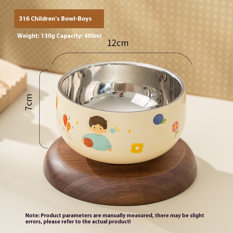 Household Children's Cartoon Printed Stainless Steel Rice Bowl