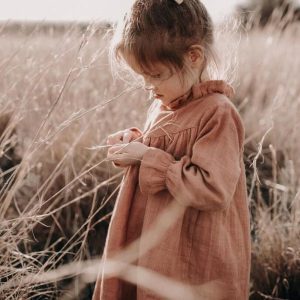 Children's Simple Long Sleeved Lace Cotton Dress