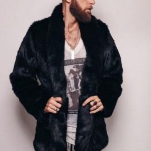 Mink-like Mid-length Men's Lapel Imitation Fur Overcoat