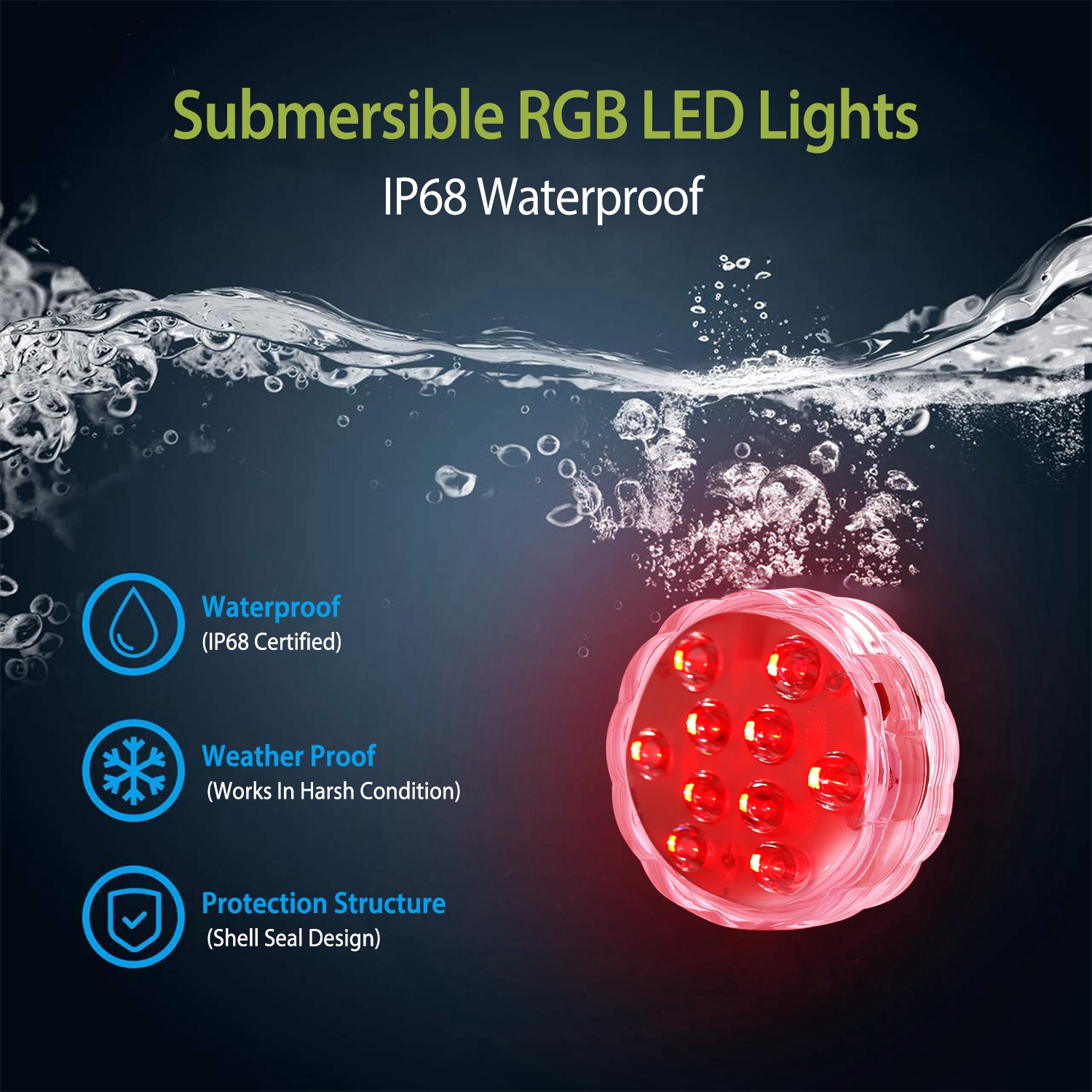 4Pcs RGB Swimming Pool Lights With Remote Control IP68 Waterproof Battery Operated Submersible 16 Modes For Pond Bathtub Hot Tub Party