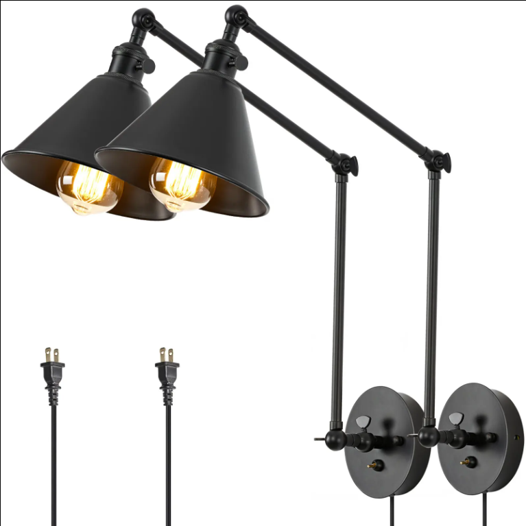 Integrated Airdrop Brass Black Swing Arm Wall Light