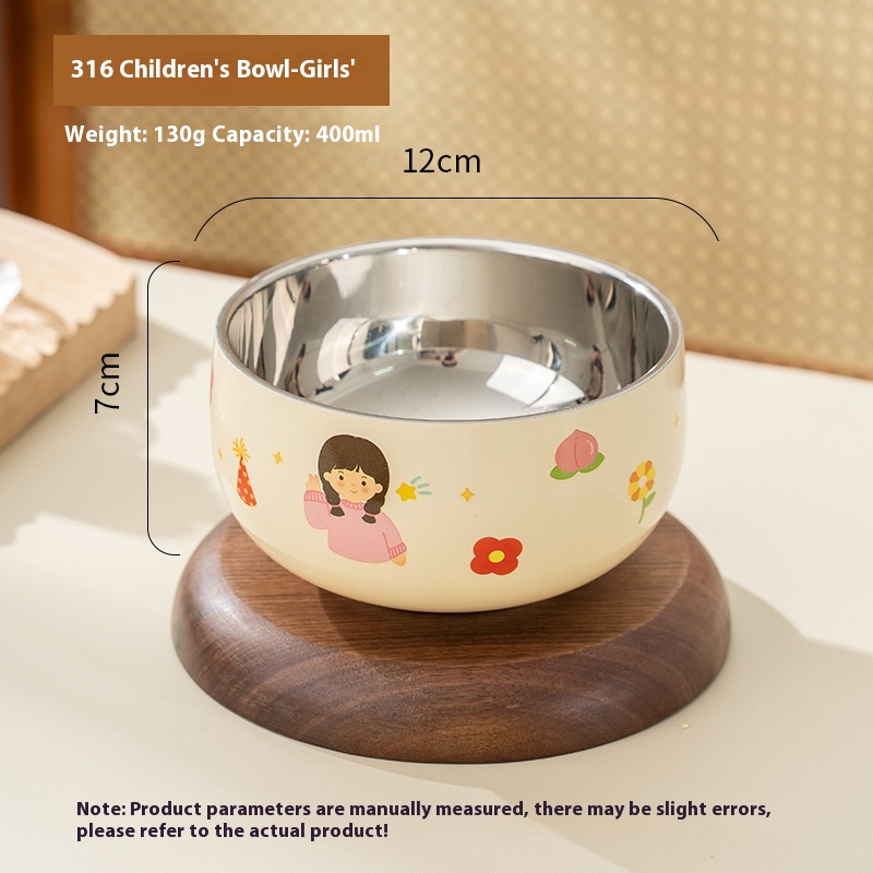 Household Children's Cartoon Printed Stainless Steel Rice Bowl