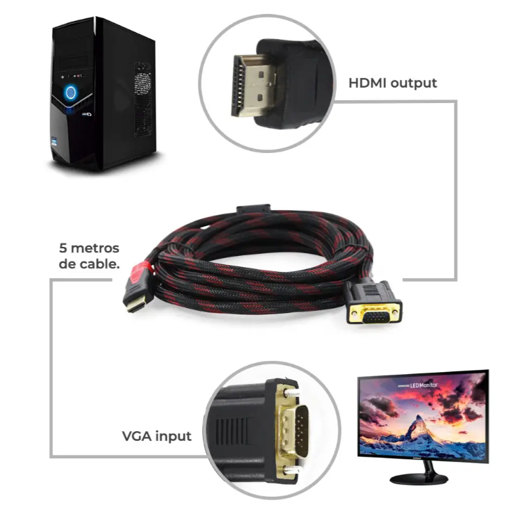 Cable Hdmi A Vga 5M 1080P