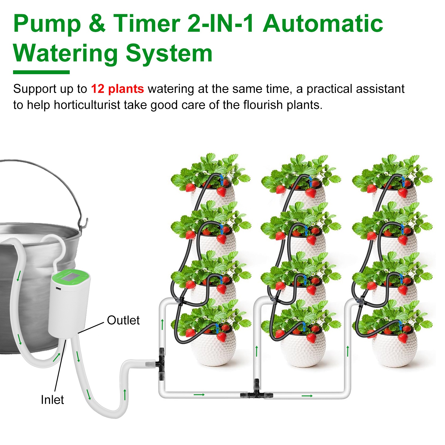 1Pc Automatic Watering System With Timer For 12Plants Rechargeable Battery Programmable Plant Watering Timer Drip Irrigation System For Indoor