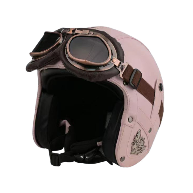 Electric Car Motorcycle Retro Four Seasons Leather Motorcycle Helmet