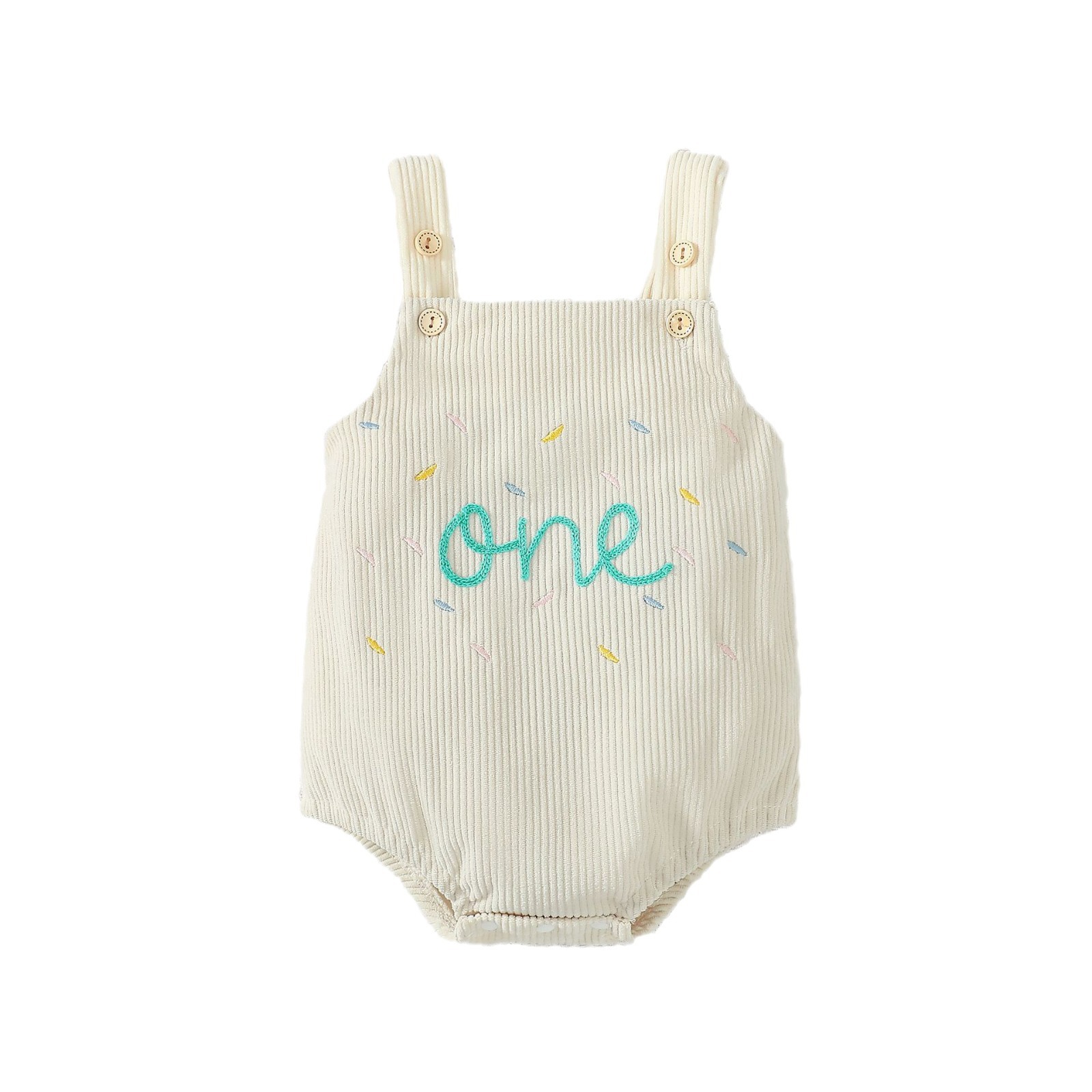 Cute One-year-old Towel Embroidery-strap Corduroy Romper