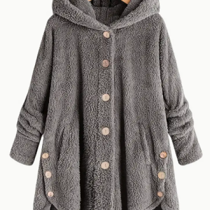 Women'S Winter Jacket Women'S Plus Size Buttoned Plush Top Hooded Loose Cardigan Coat Casual Plush Jacket Jacket